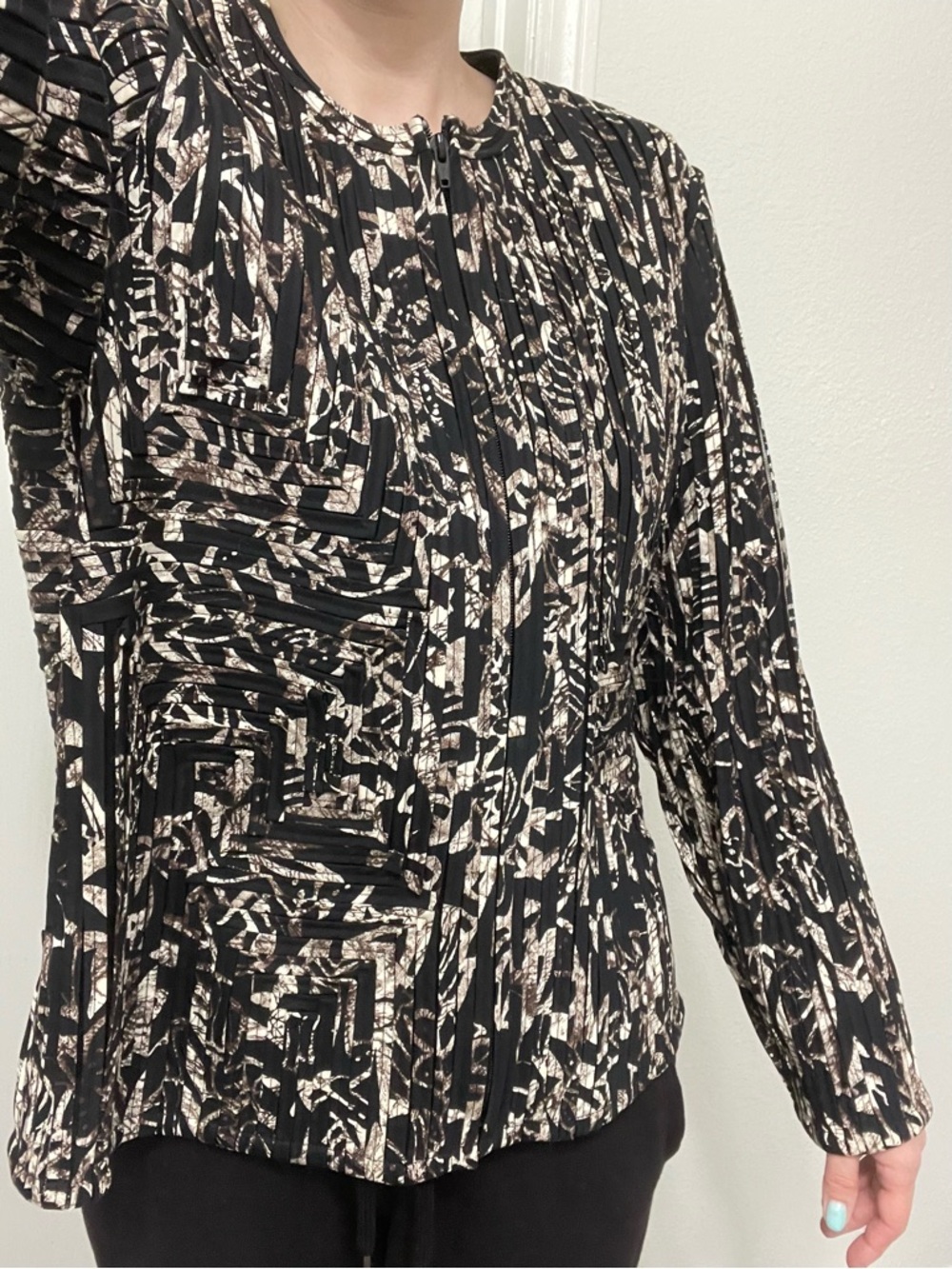 Laura Ashley Cotton Black and Cream Zip-Front Jacket